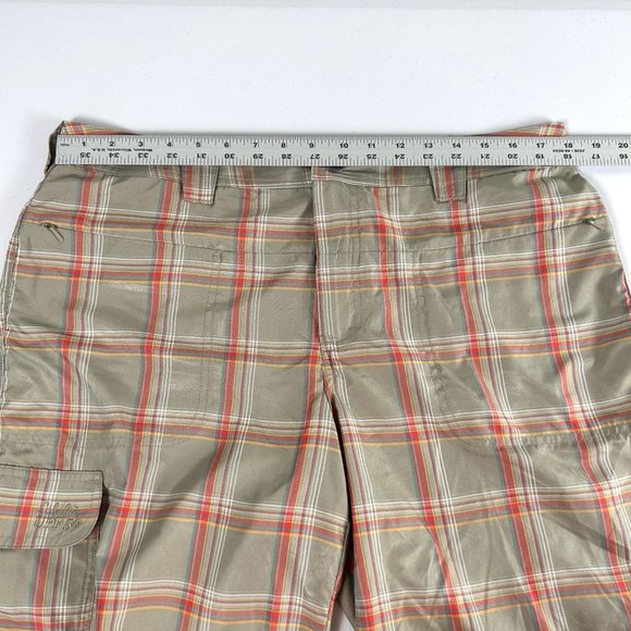 Cabelas Womens Plaid Cargo Shorts Size 14 Brown Red Polyester Fish Golf Hiking - Picture 11 of 15
